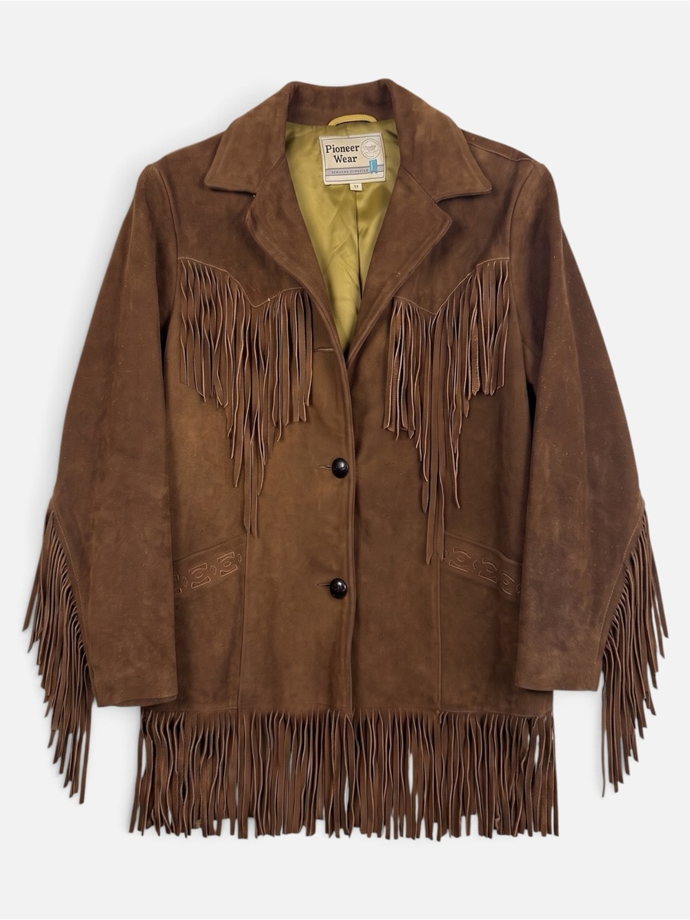 VTG Pioneer Wear Suede Fringe Jacket Women's Size S Western Boho Cowgirl Leather